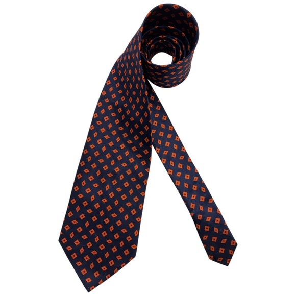 CLAUDIO CAMPIONE Navy/Orange Geometric Silk LUXURY Tie ITALY - Picture 1 of 4